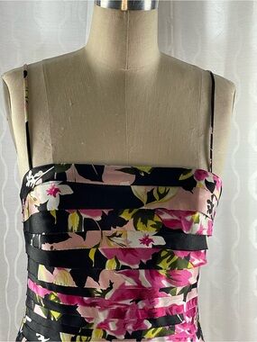 JS Collections Black and Pink Floral Tiered Midi Dress